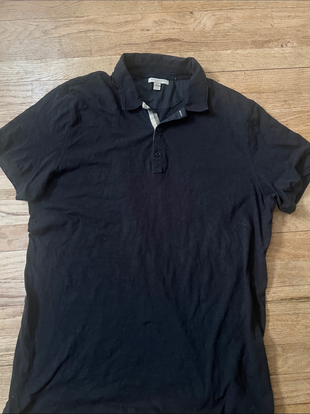 Burberry Black Short-Sleeve Polo with Signature Plaid Trim